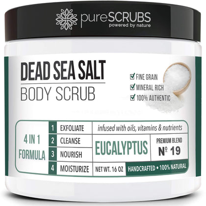 pureSCRUBS Eucalyptus Body Scrub Set front view with jars and accessories