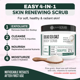 pureSCRUBS Eucalyptus Body Scrub wooden spoon included in the set