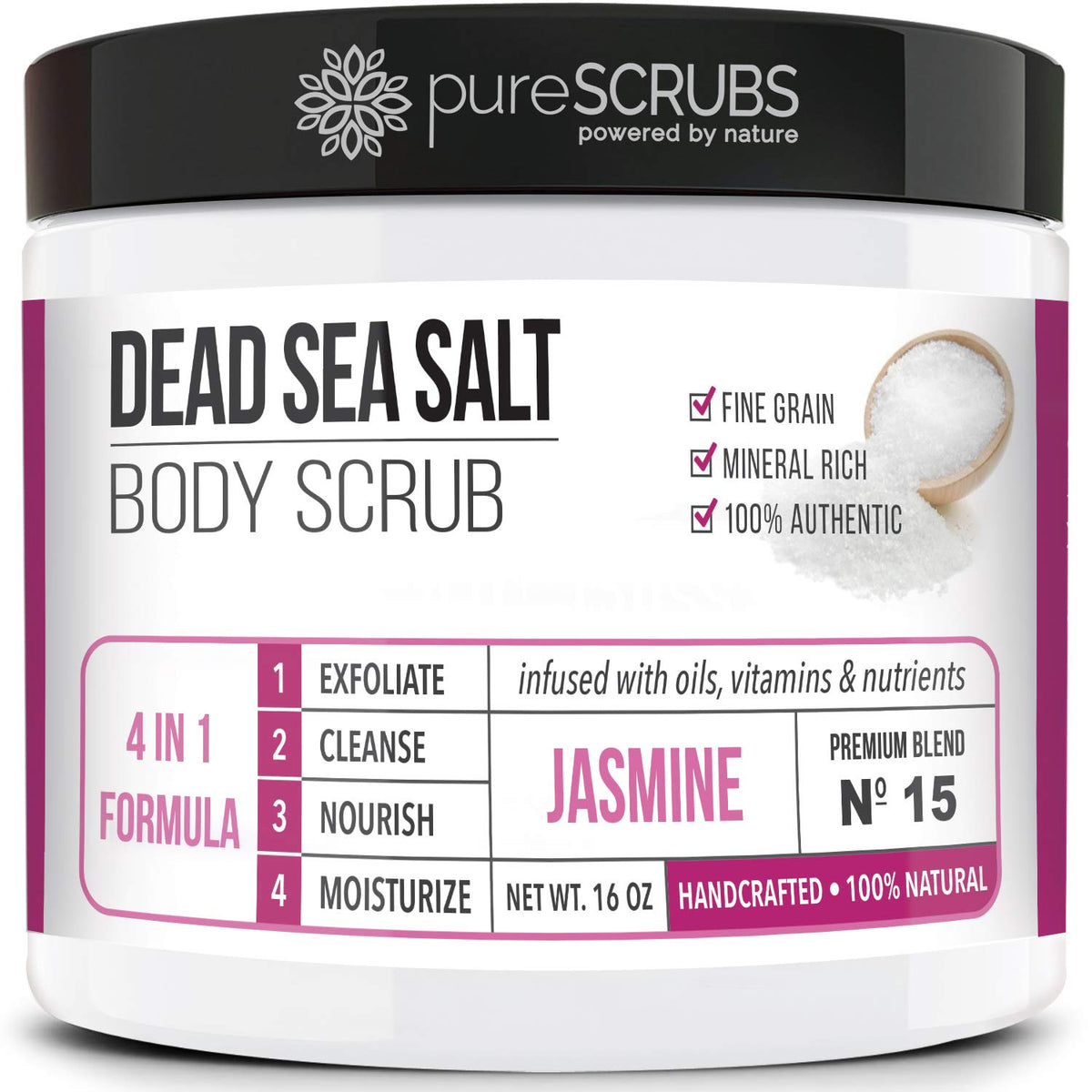 pureSCRUBS Jasmine Body Scrub Set 16oz jar front view