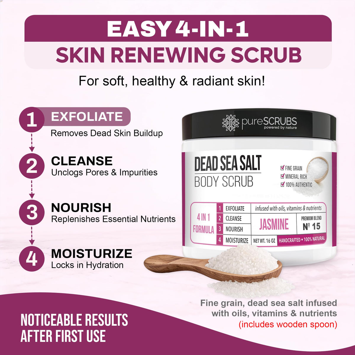 pureSCRUBS Jasmine Body Scrub Set oatmeal bar soap close-up