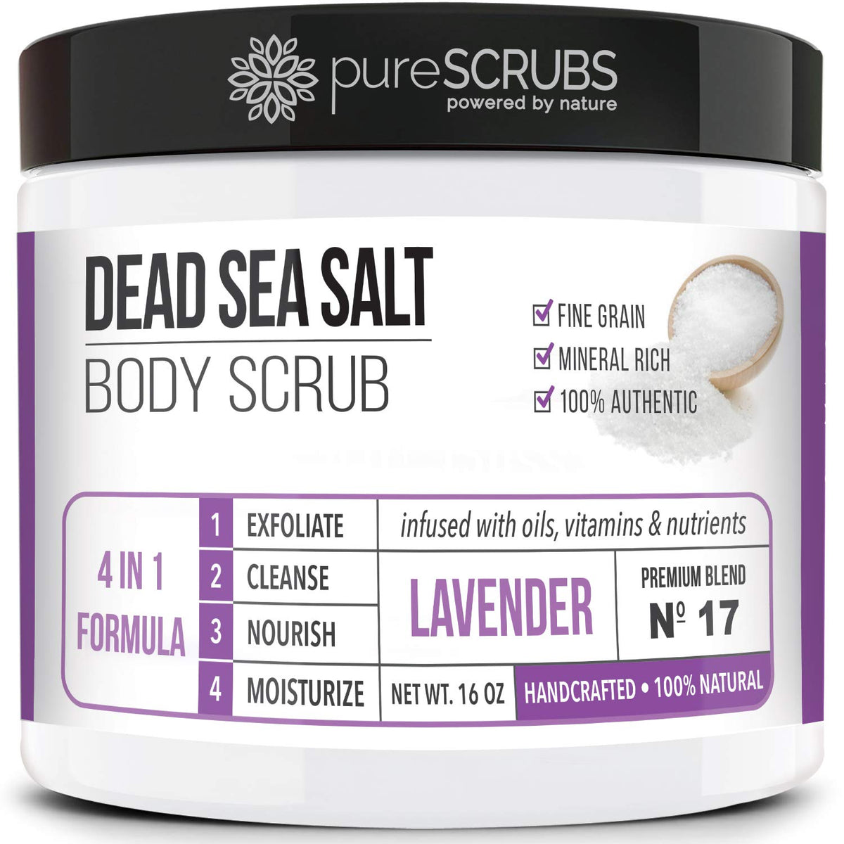 pureSCRUBS Lavender Body Scrub Set front view with jars and accessories