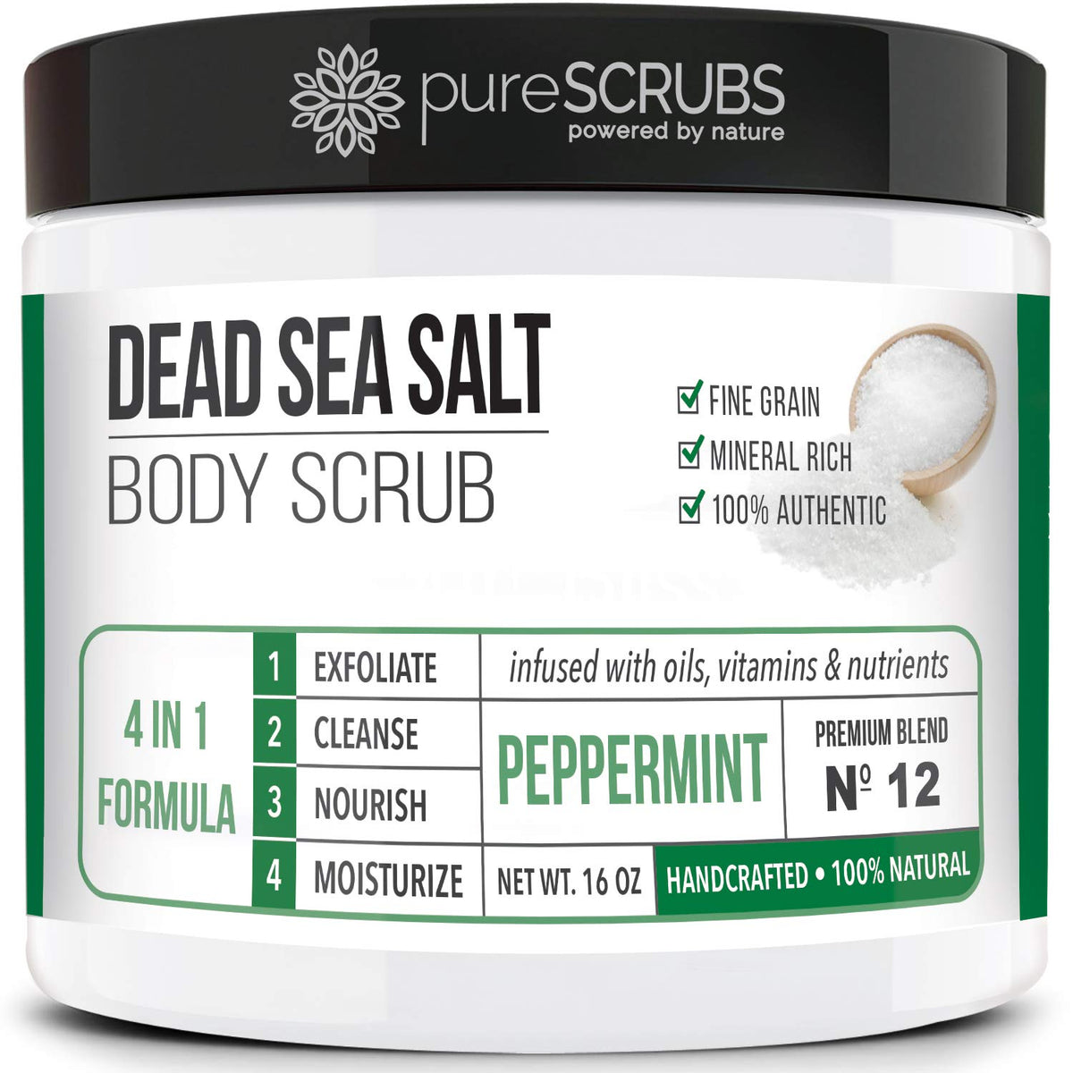 pureSCRUBS Moisturizing Peppermint Exfoliating Dead Sea Salt Body Scrub front view