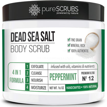 pureSCRUBS Moisturizing Peppermint Exfoliating Dead Sea Salt Body Scrub front view