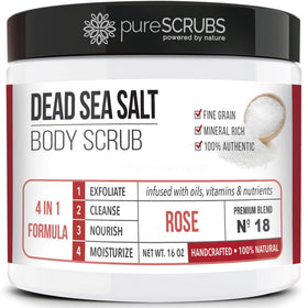 pureSCRUBS Premium Rose Body Scrub Set with wooden spoon and loofah