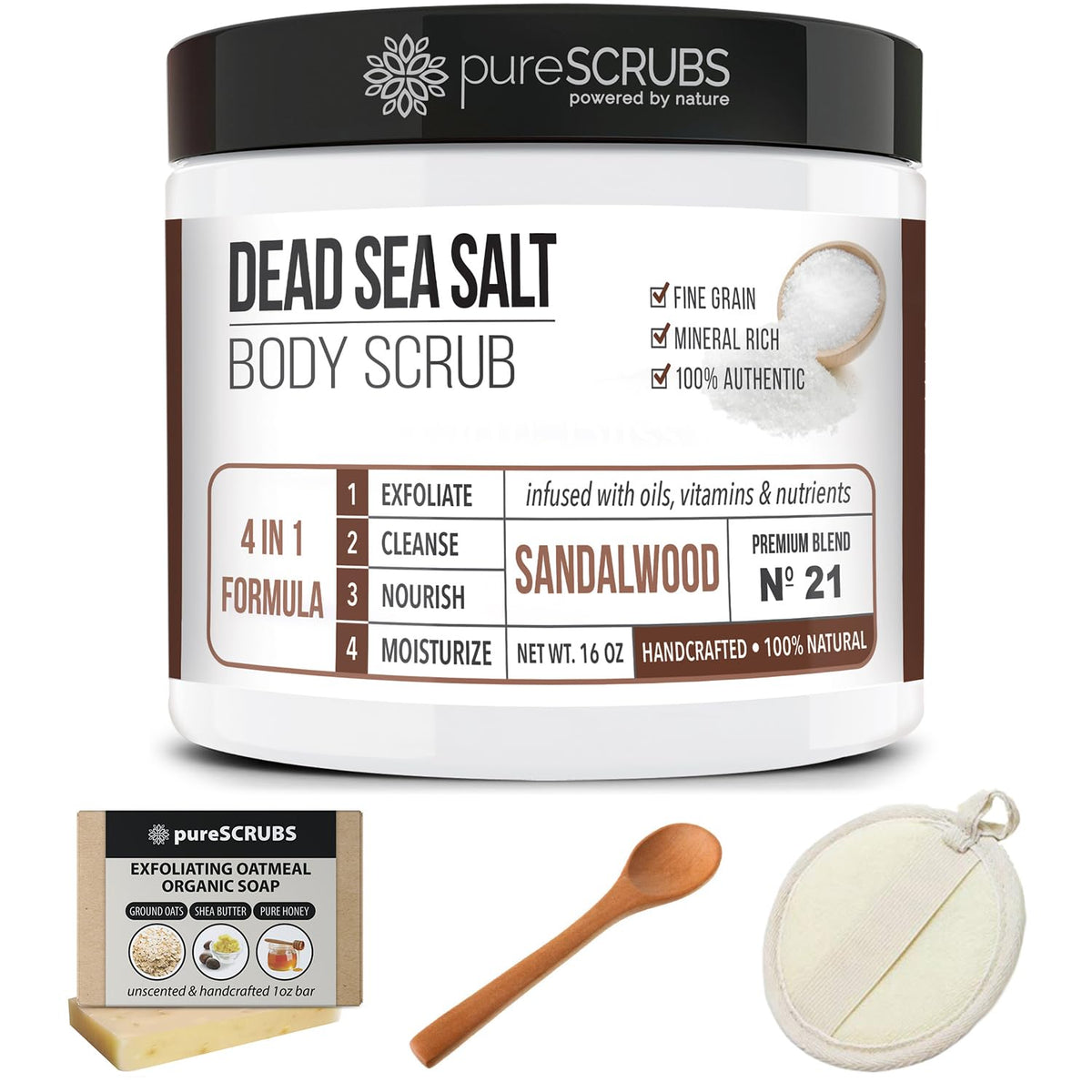 pureSCRUBS Sandalwood Body Scrub lifestyle scene with user