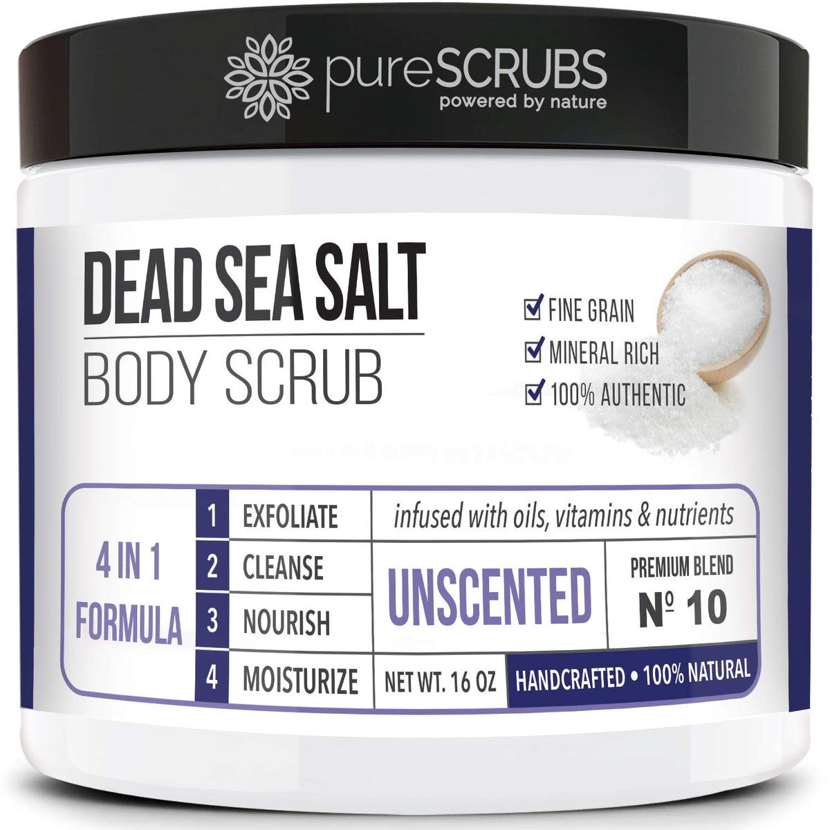 pureSCRUBS Unscented Exfoliating Body Scrub 16oz front view