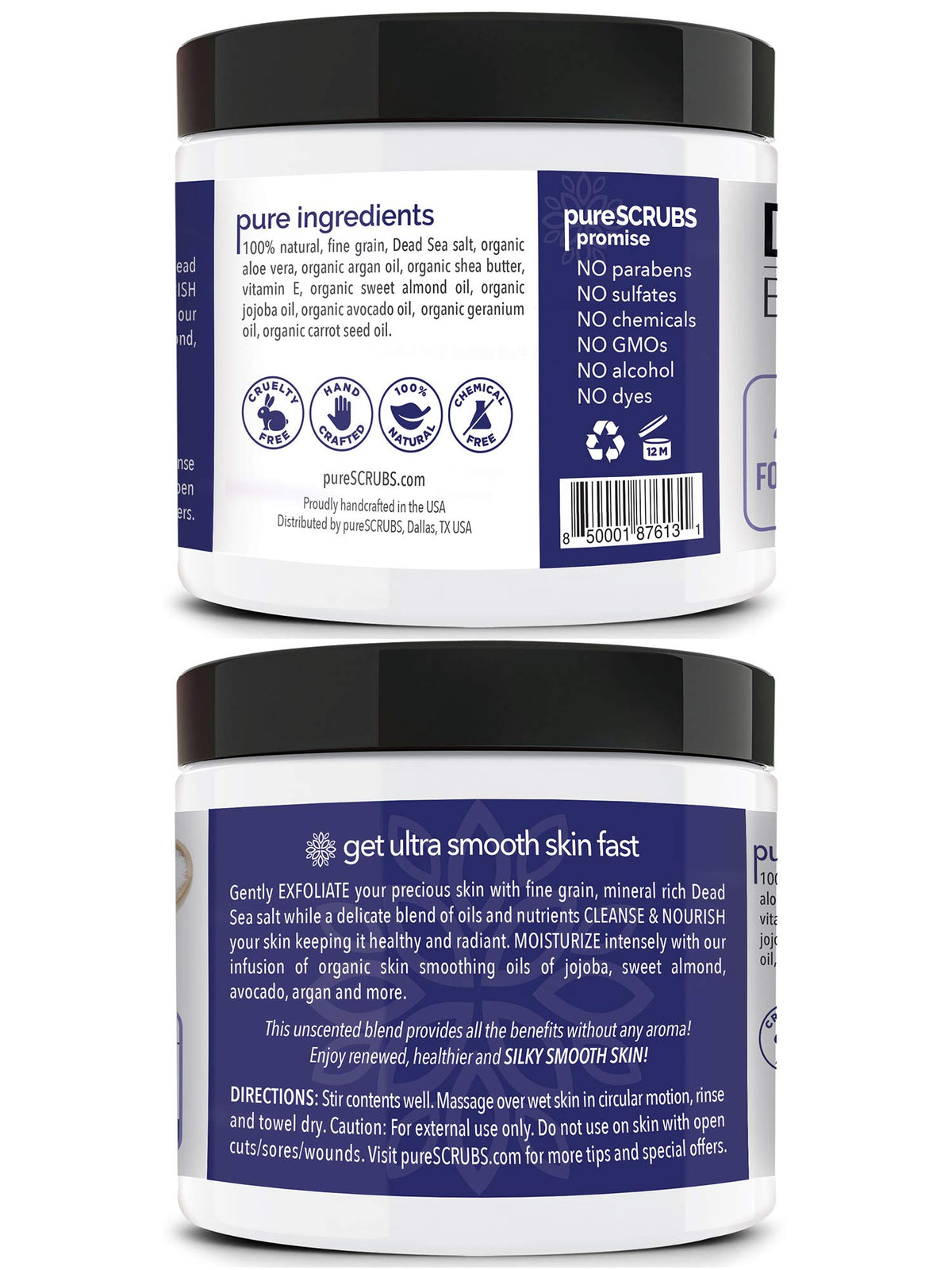 pureSCRUBS Unscented Exfoliating Body Scrub 16oz packaging