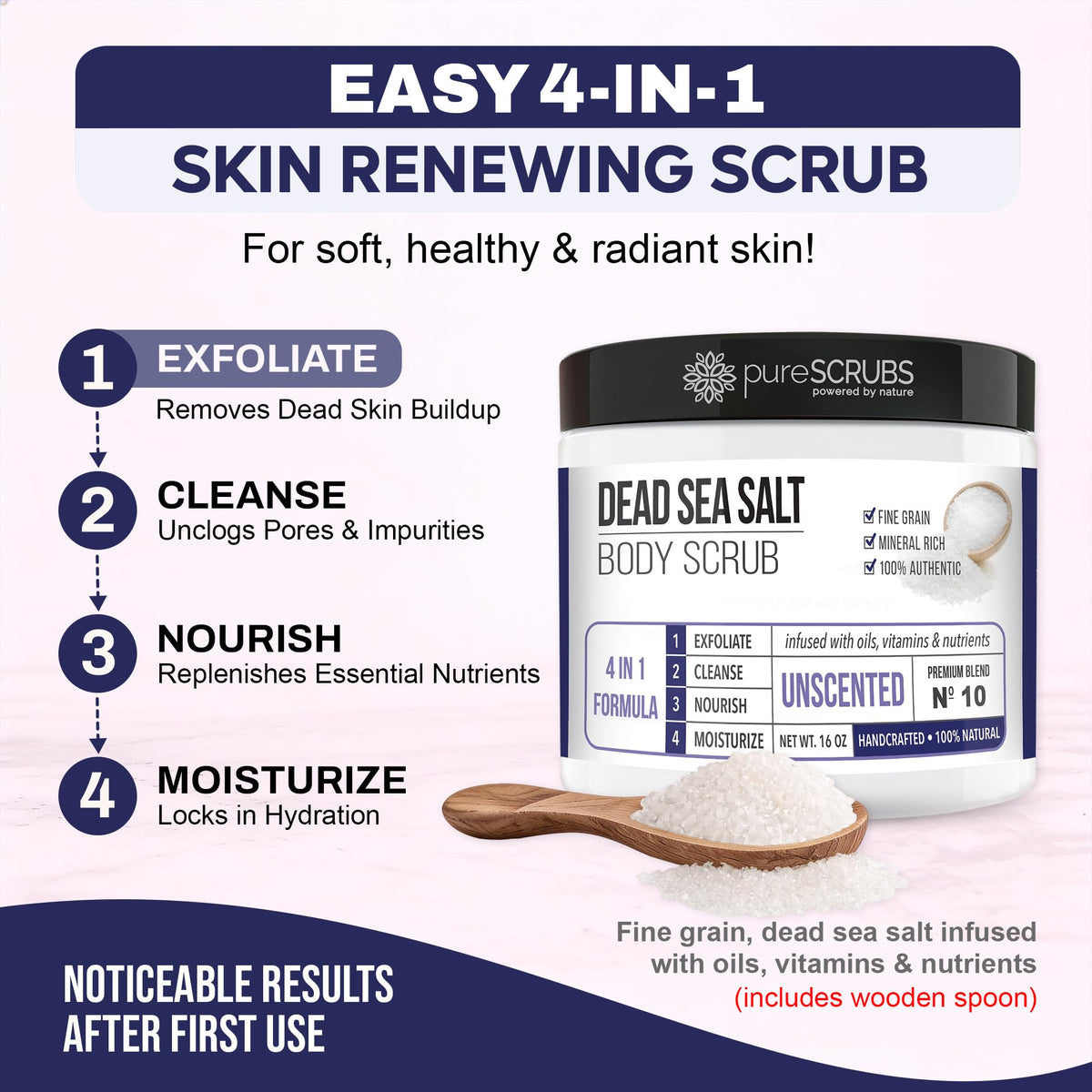 pureSCRUBS Unscented Exfoliating Body Scrub 16oz with loofah pad