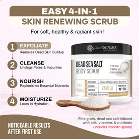 pureSCRUBS Vanilla Body Scrub Set showing bonus accessories