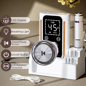 Puriom Nail Drill showing LED display and bits