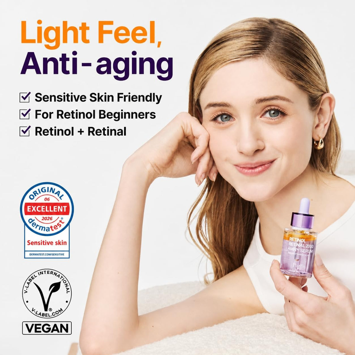 PURITO Retinol + Retinal Serum back view with ingredient list