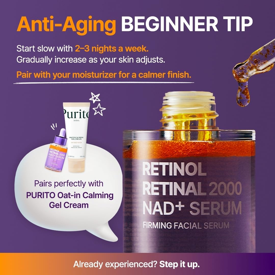 PURITO Retinol + Retinal Serum packaging with dimensions