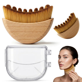 Puur House Lymphatic Contour Face Brush front view with wooden handle