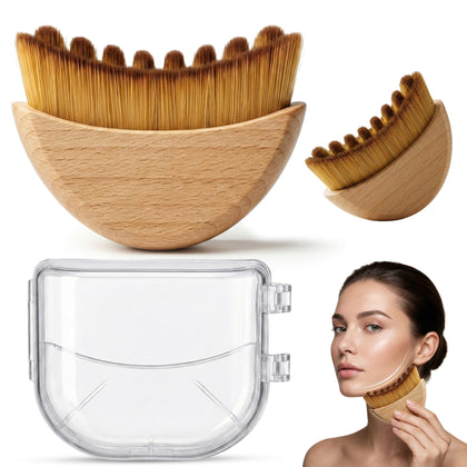 Puur House Lymphatic Contour Face Brush front view with wooden handle