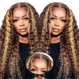 PYY Deep Wave Lace Front Wig 18 inch with 4/27 highlights front view