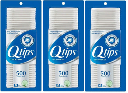 Q-tips Cotton Swabs Pack of 3 front view with 500 count