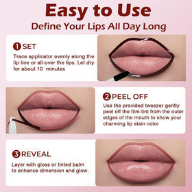 QCMME Lip Liner Stain Peel Off applied on lips