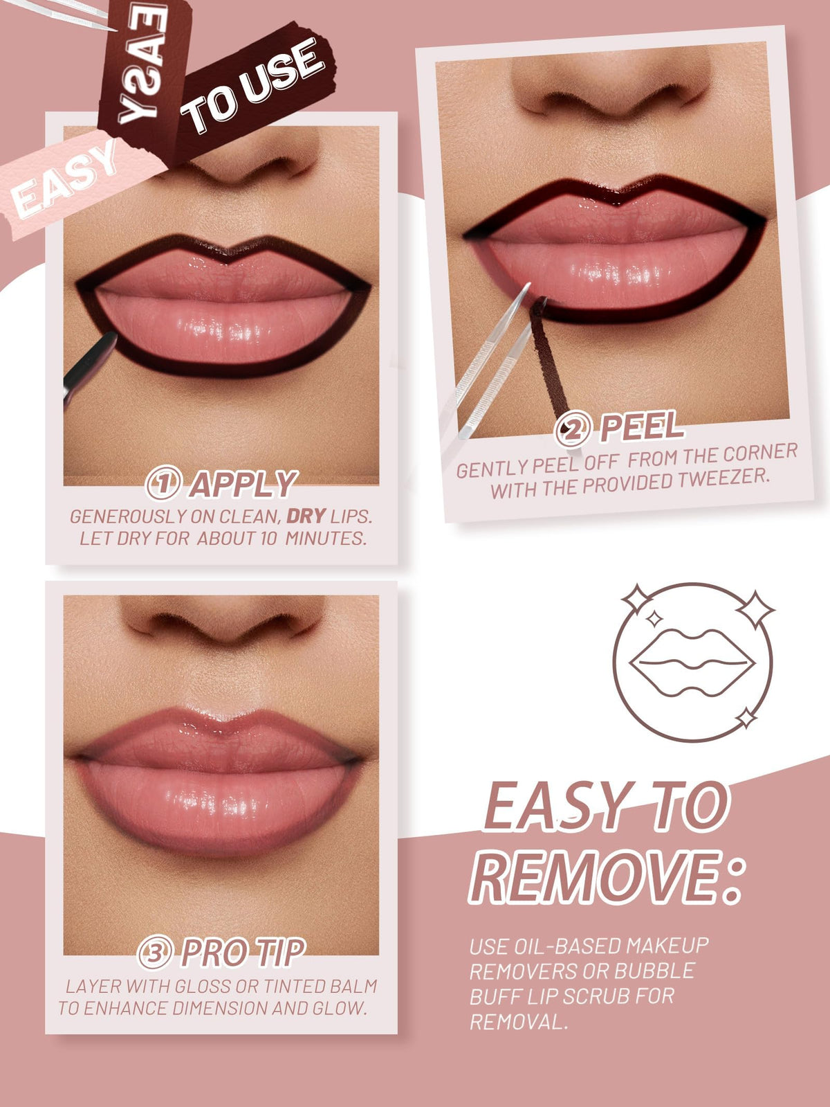 QCMME Lip Stain Peel Off Lip Liner Stain nude pink shade