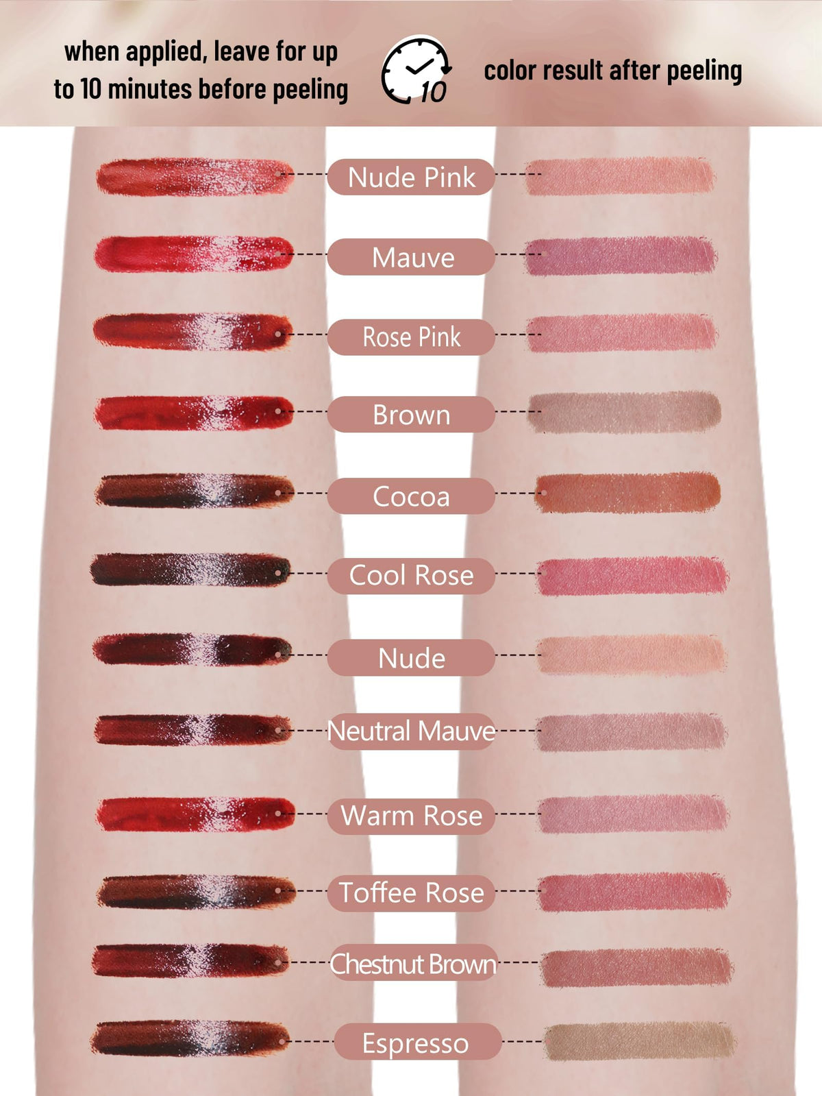 QCMME Lip Stain Peel Off Lip Liner Stain texture on skin