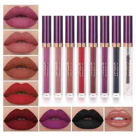 QiBest 7Pcs Matte Liquid Lipstick Set with lip plumper front view