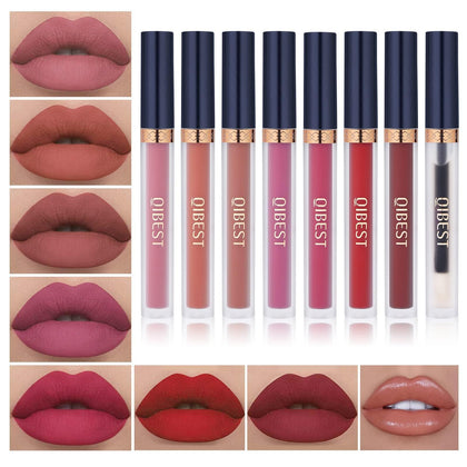 QiBest 8-piece lipstick set with lip plumper, vibrant colours