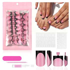 QIEK 60-Piece Press On Nails Set with French tips front view