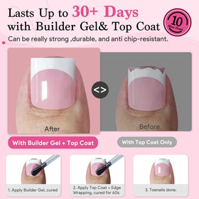 QIEK Baby Pink French Tip Press On Toenails applied on toes