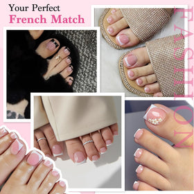 QIEK Baby Pink French Tip Press On Toenails side view