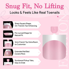 QIEK Baby Pink French Tip Press On Toenails with nail art accessories