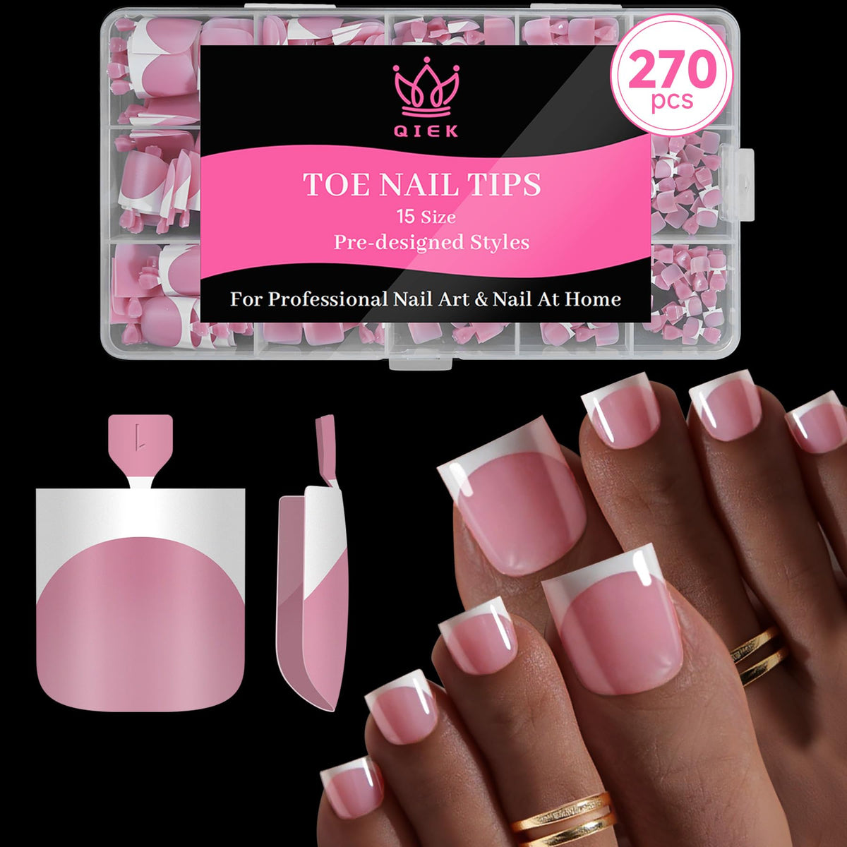 QIEK Berry Pink French Tip Press On Toenails front view