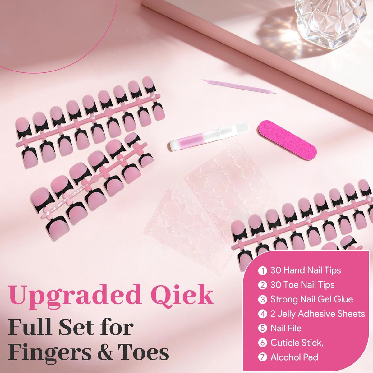 QIEK press on nails dual adhesive system components