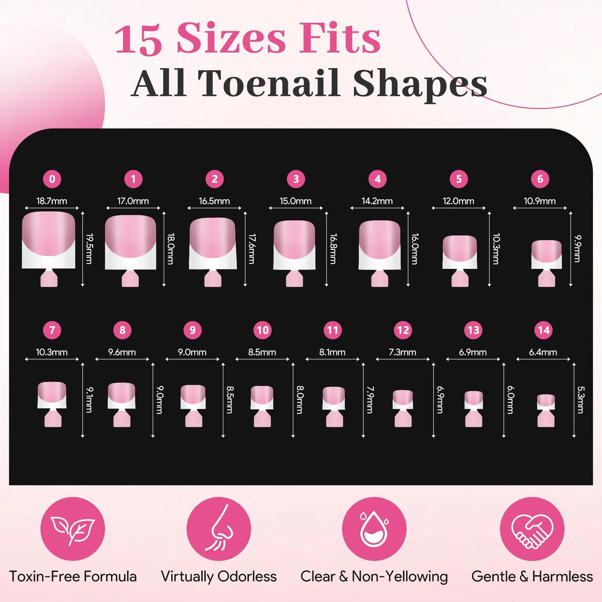 QIEK press on nails in various sizes with numbered tabs