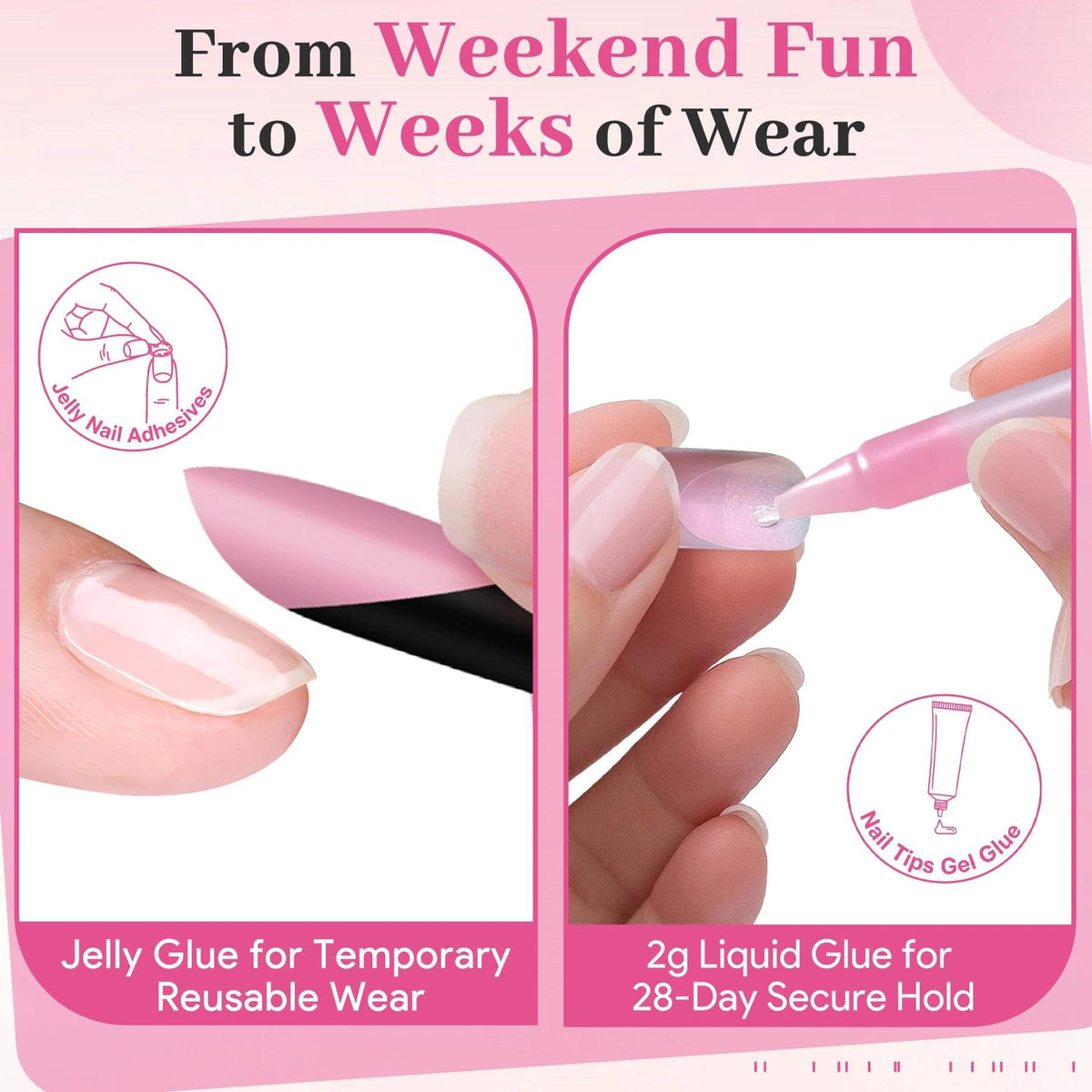 QIEK press on nails set showing various sizes and styles