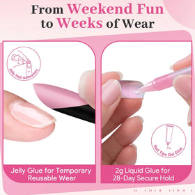QIEK press on nails set showing various sizes and styles