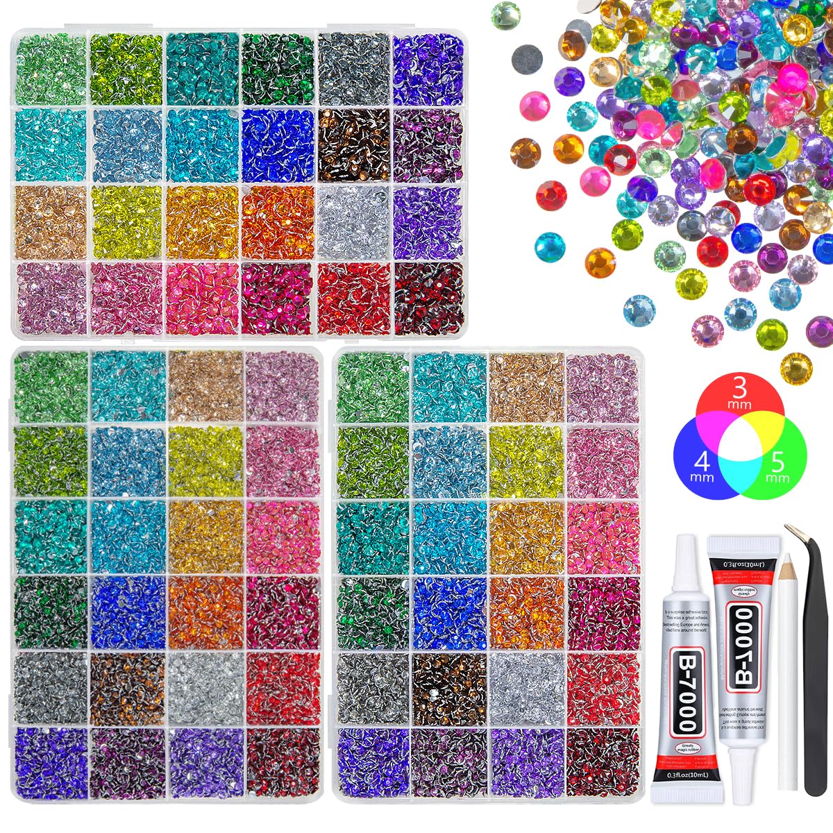 qiipii 24 Color Crystal Resin Rhinestones front view
