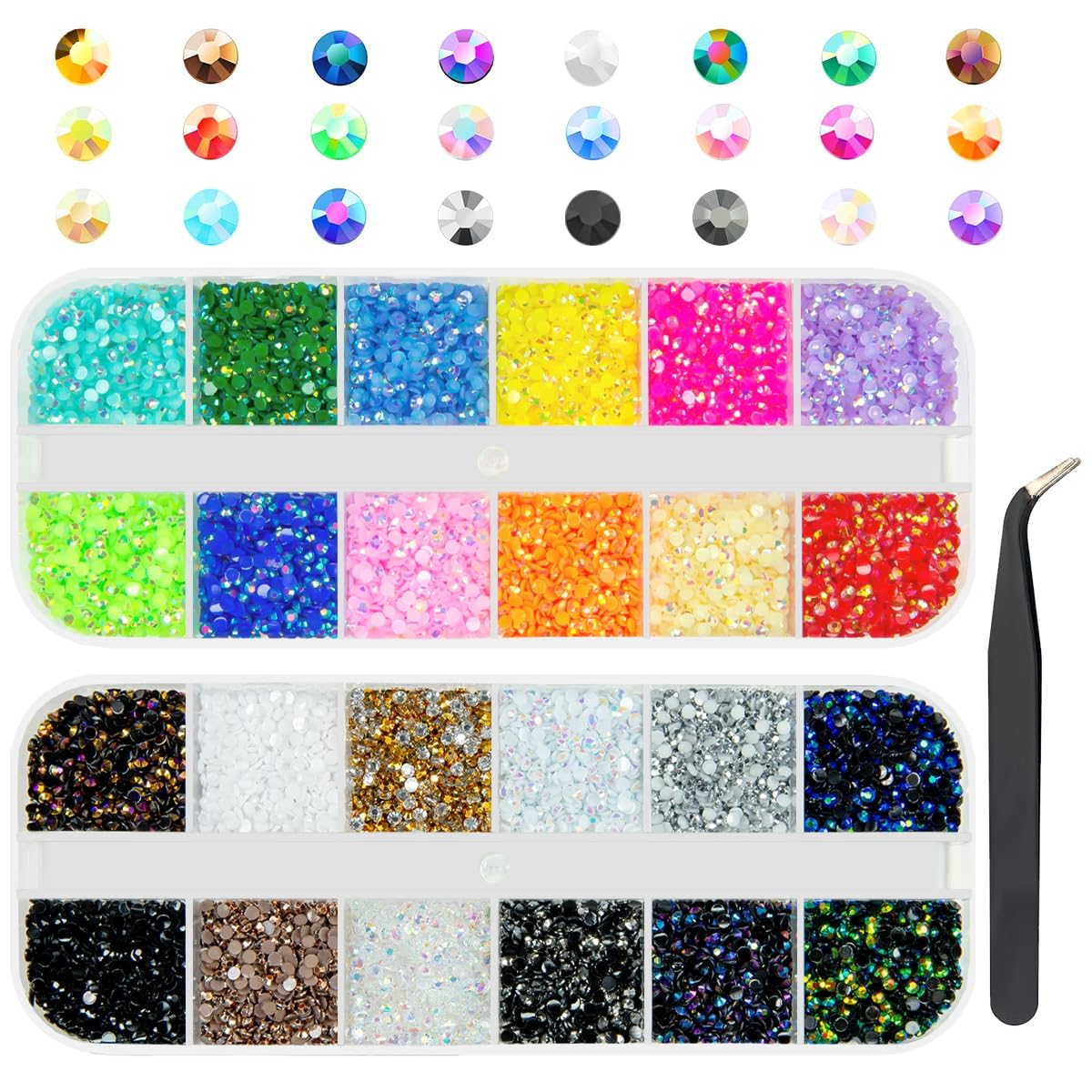 qiipii 24 Color Jelly Resin Rhinestones collection front view