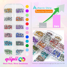 qiipii 24 Colour Small Crystal Rhinestones arranged in a box