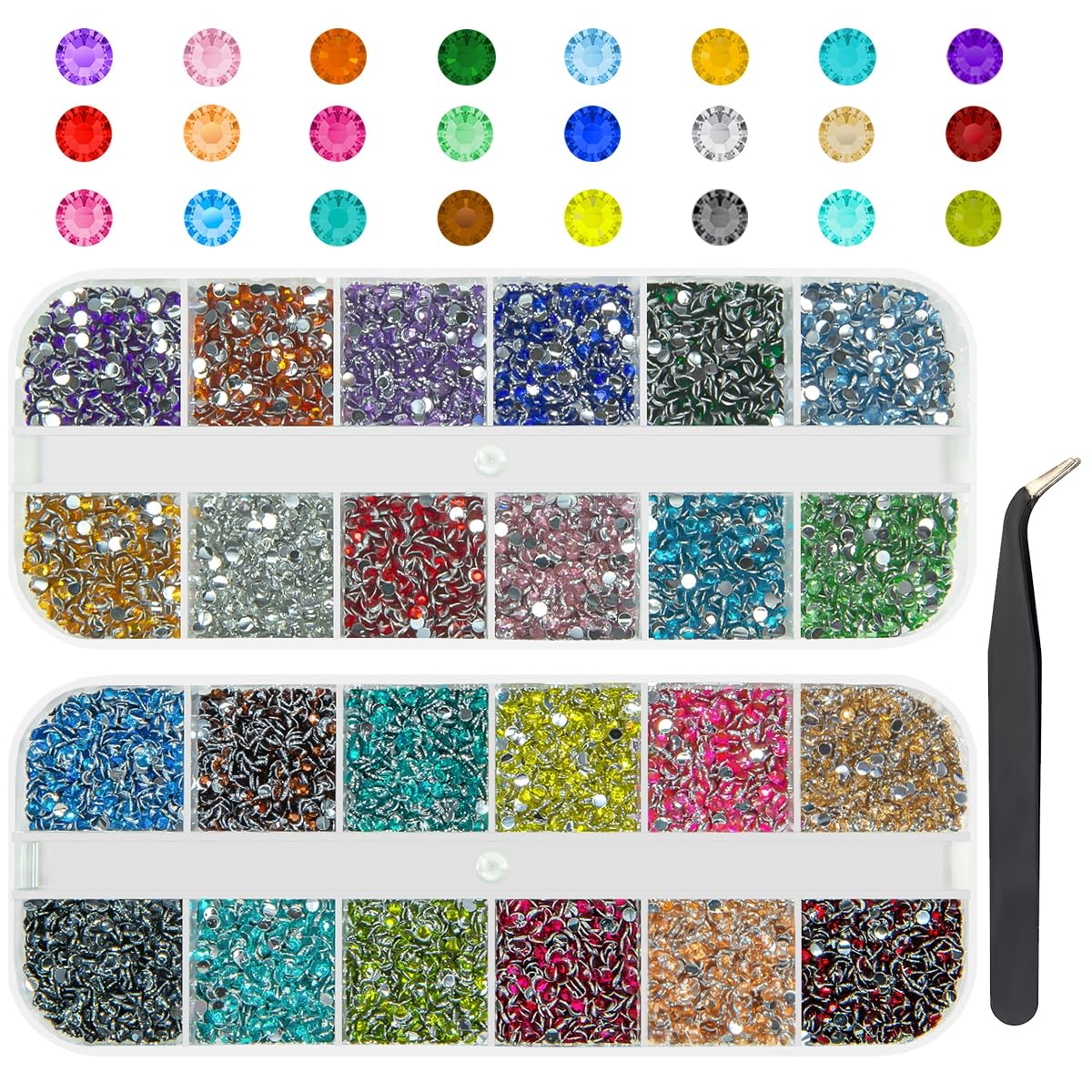 qiipii 24 Colour Small Crystal Rhinestones front view in packaging