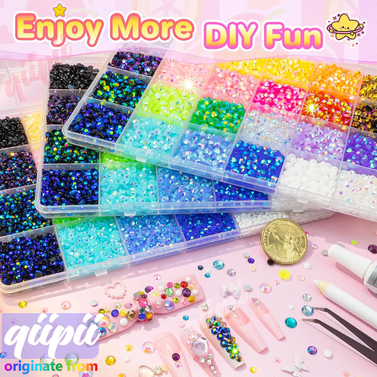 qiipii 5mm Jelly Resin Rhinestones in box