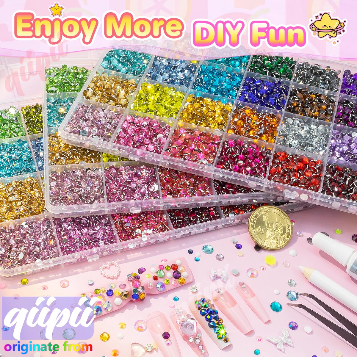 qiipii 5mm rhinestones in a box