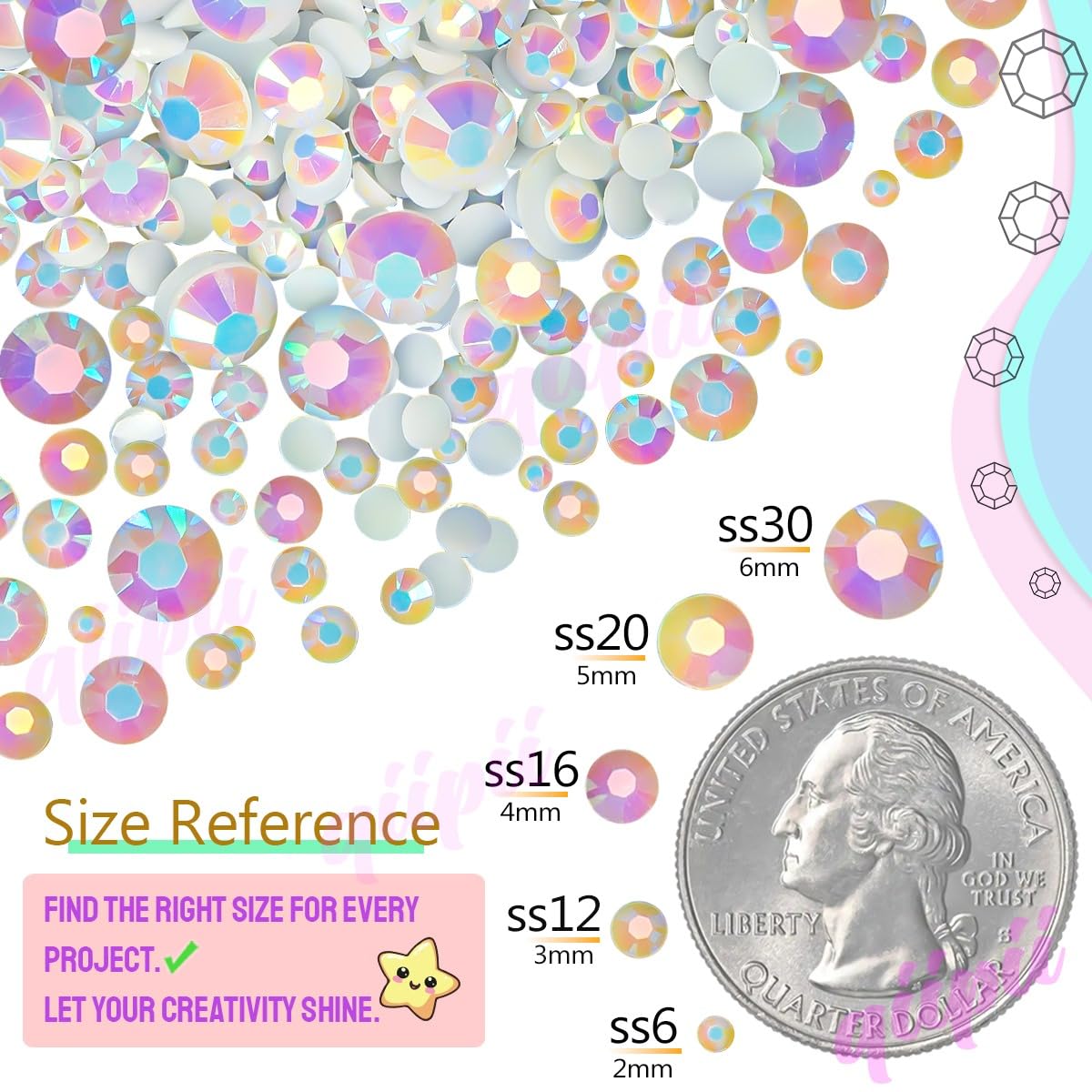 qiipii rhinestones kit with flatback stones in a big box