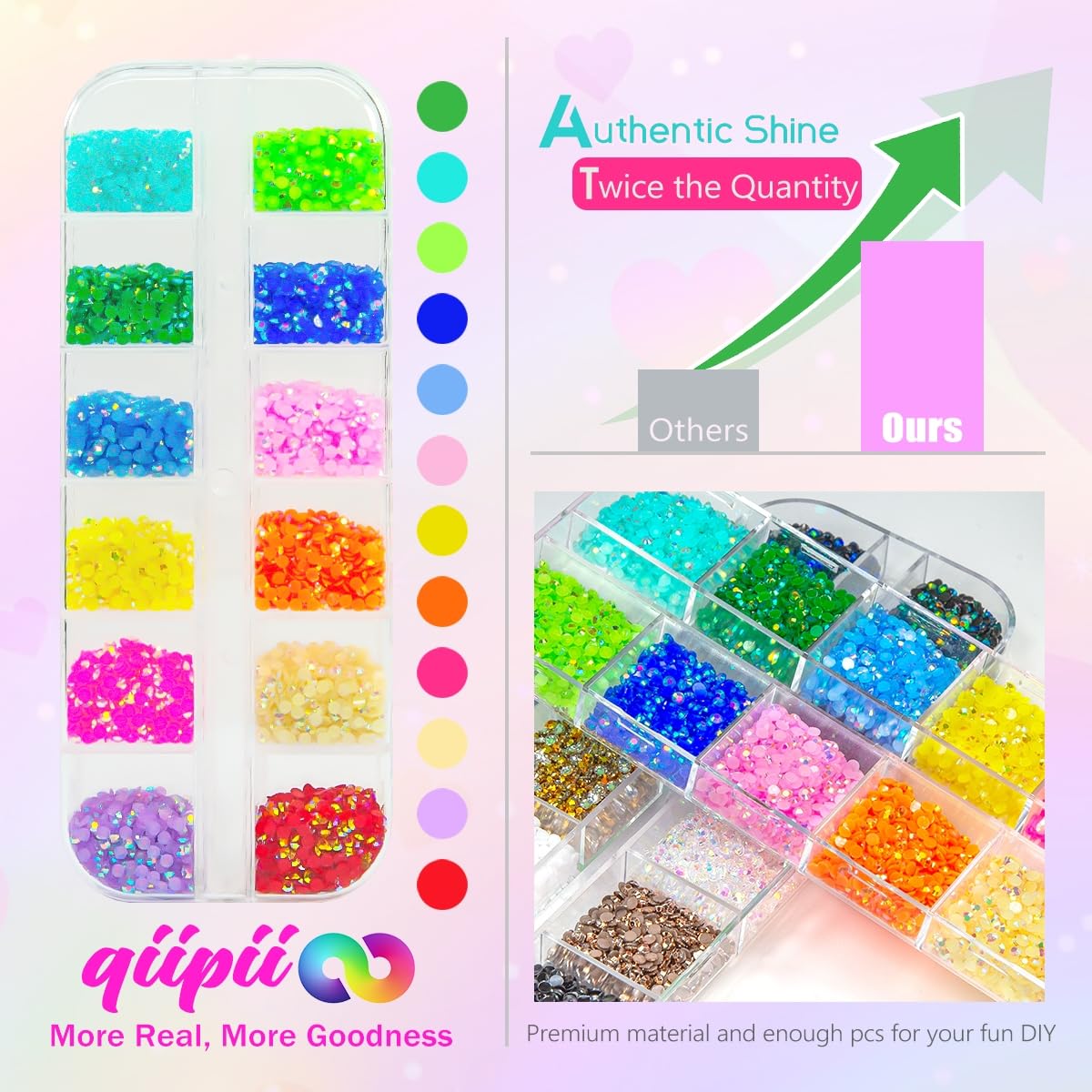 qiipii rhinestones with tweezer included in packaging