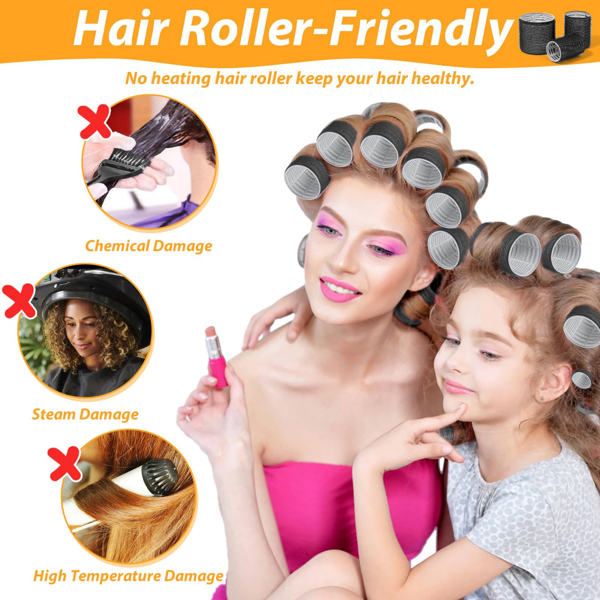 Qinzave hair rollers in different sizes with rat tail comb