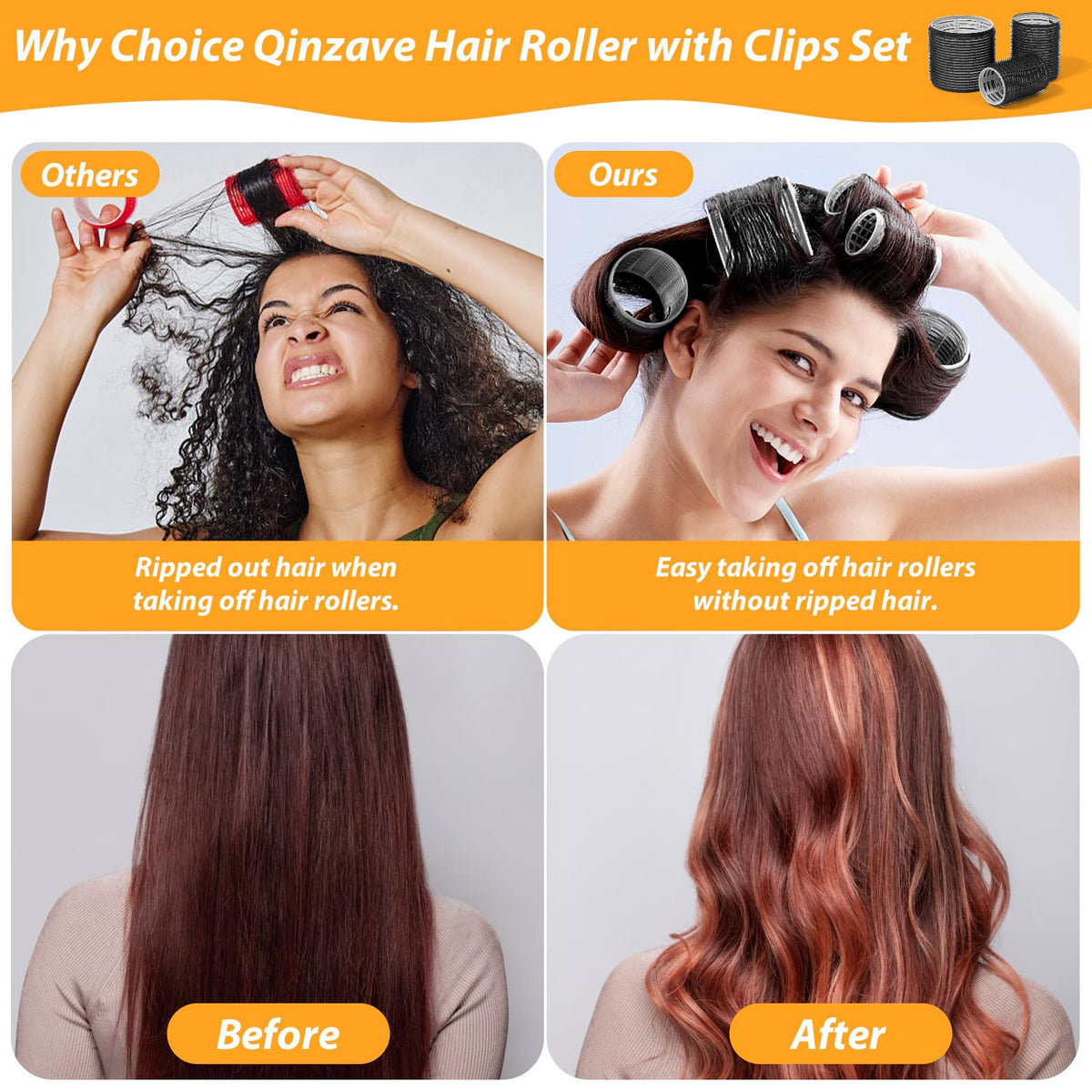 Qinzave hair rollers in use for creating curls