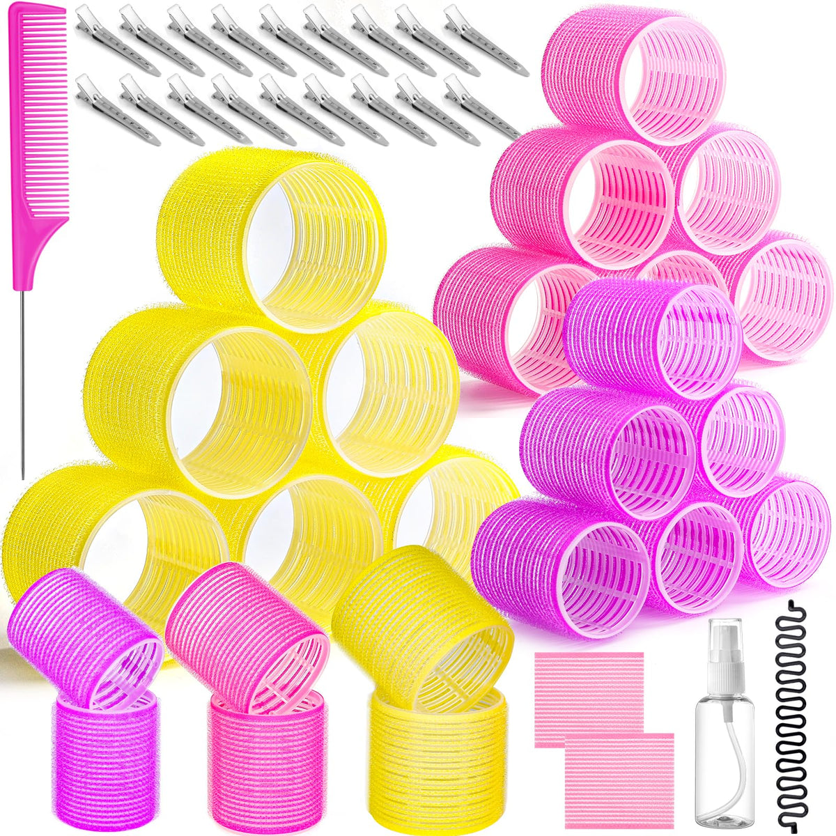 Qinzave Jumbo Hair Rollers Set with clips and accessories