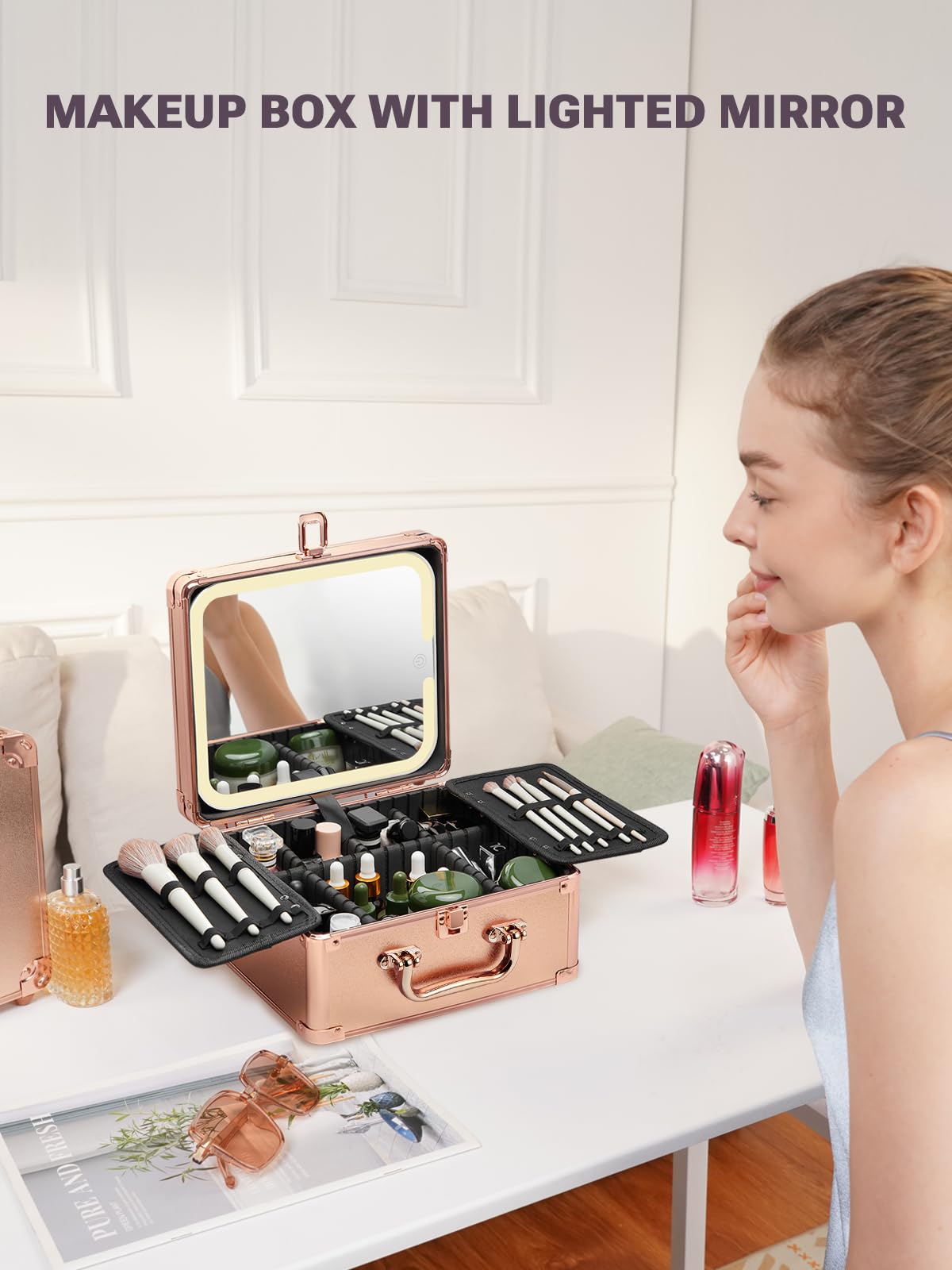 Qislee Makeup Box with brush storage boards