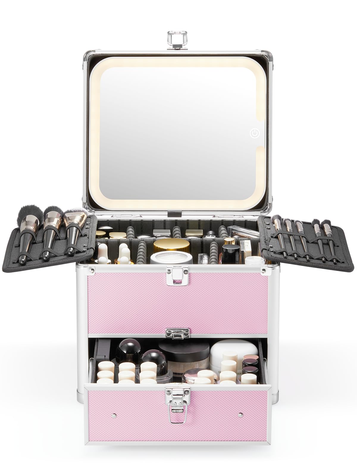 Qislee Makeup Box with detachable magnetic LED mirror front view
