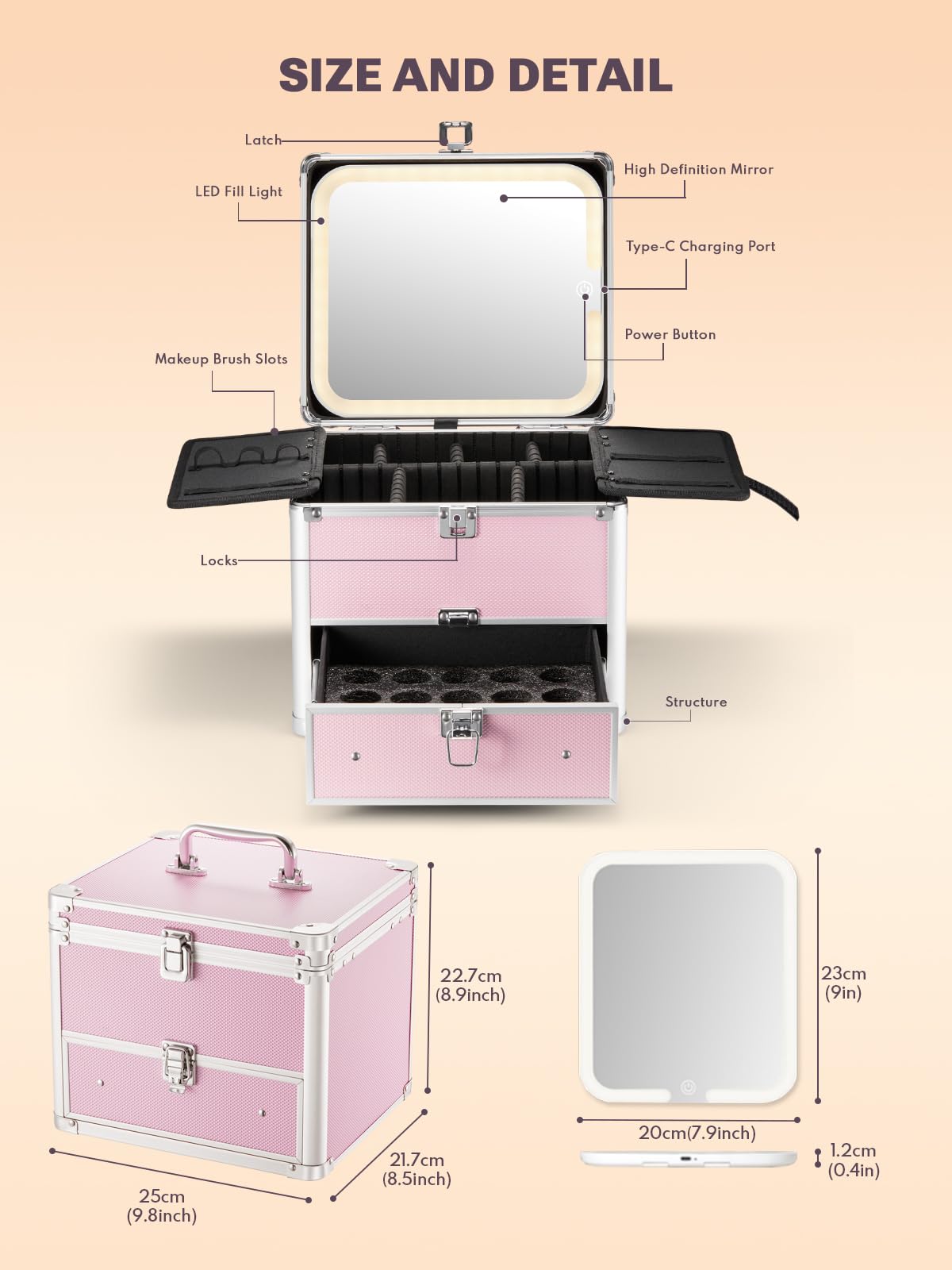 Qislee Makeup Box with LED mirror in natural light