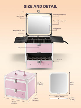 Qislee Makeup Box with LED mirror in natural light