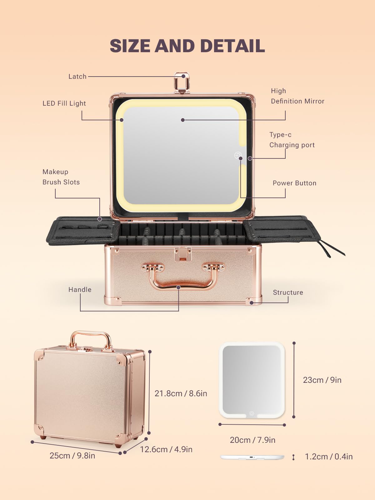 Qislee Makeup Box with LED mirror lit up